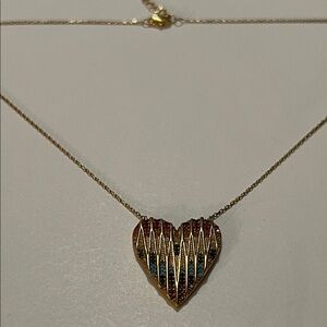 Gabi Rielle Gold Heart Pendant Necklace with Multicolor Crystal Accents NWOT